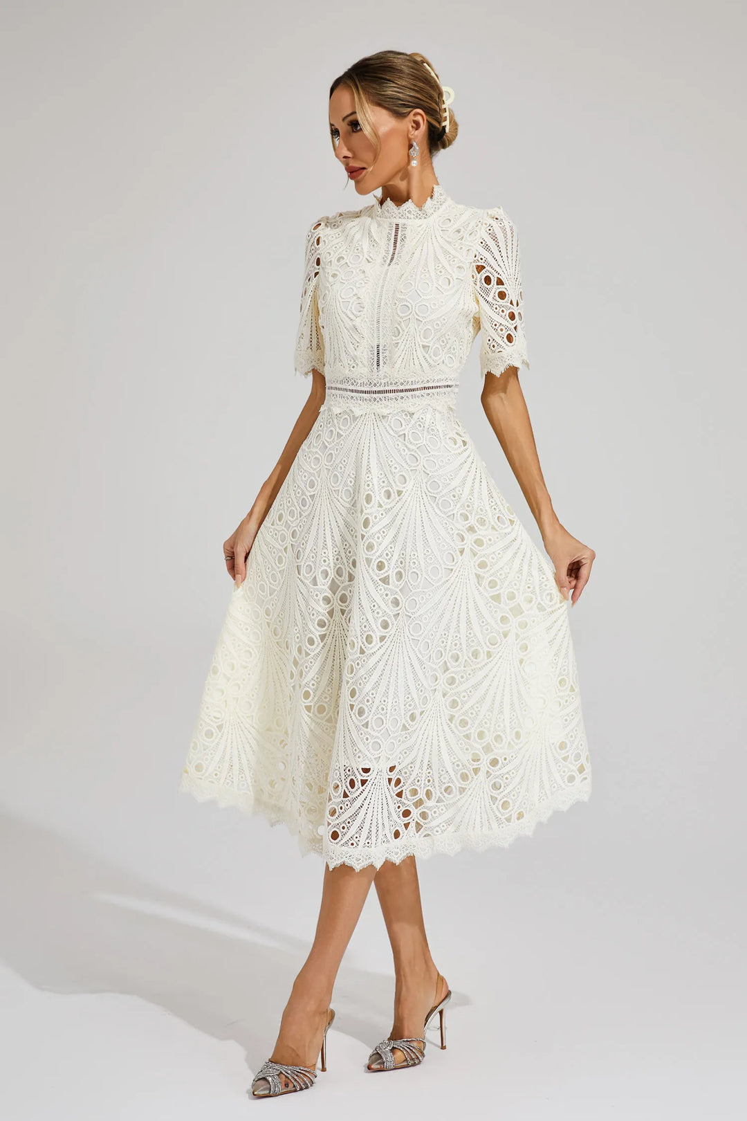 Damen Schickes Spitzen Midi Kleid