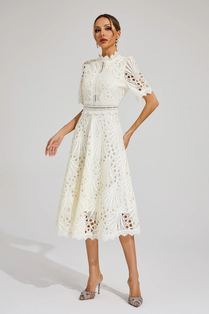 Damen Schickes Spitzen Midi Kleid