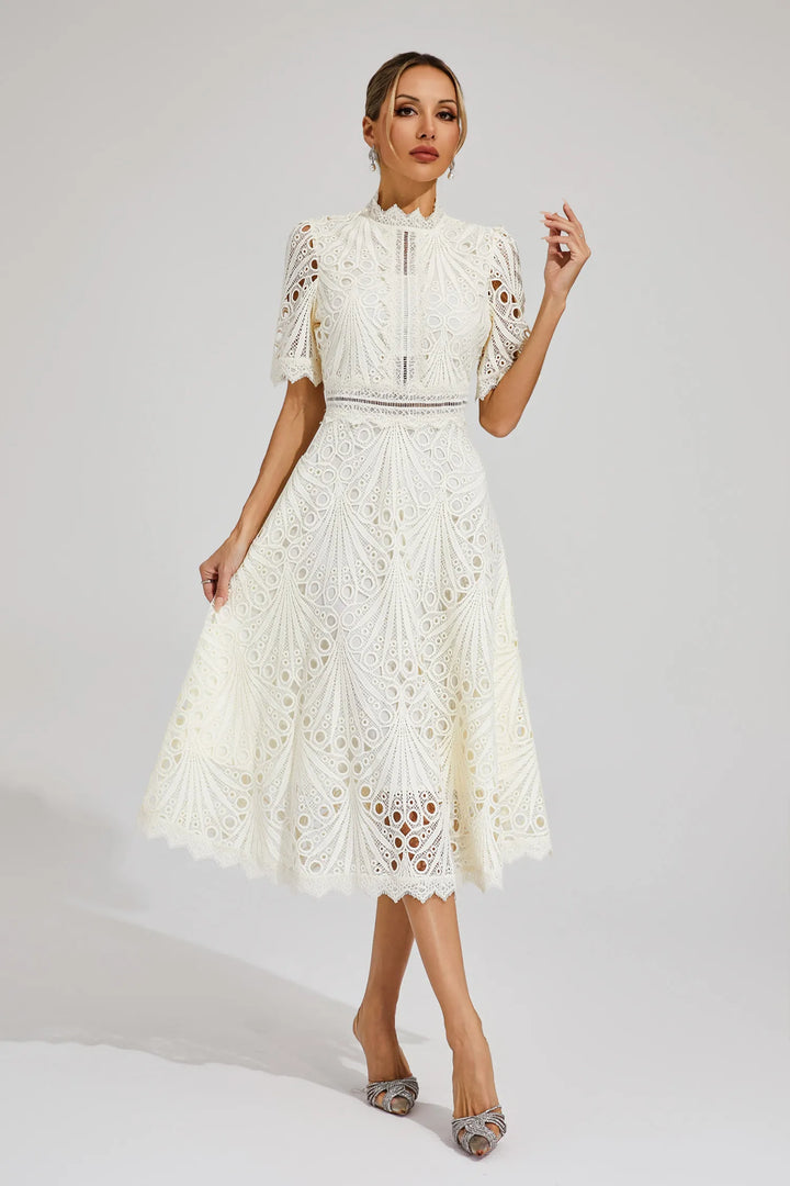 Damen Schickes Spitzen Midi Kleid
