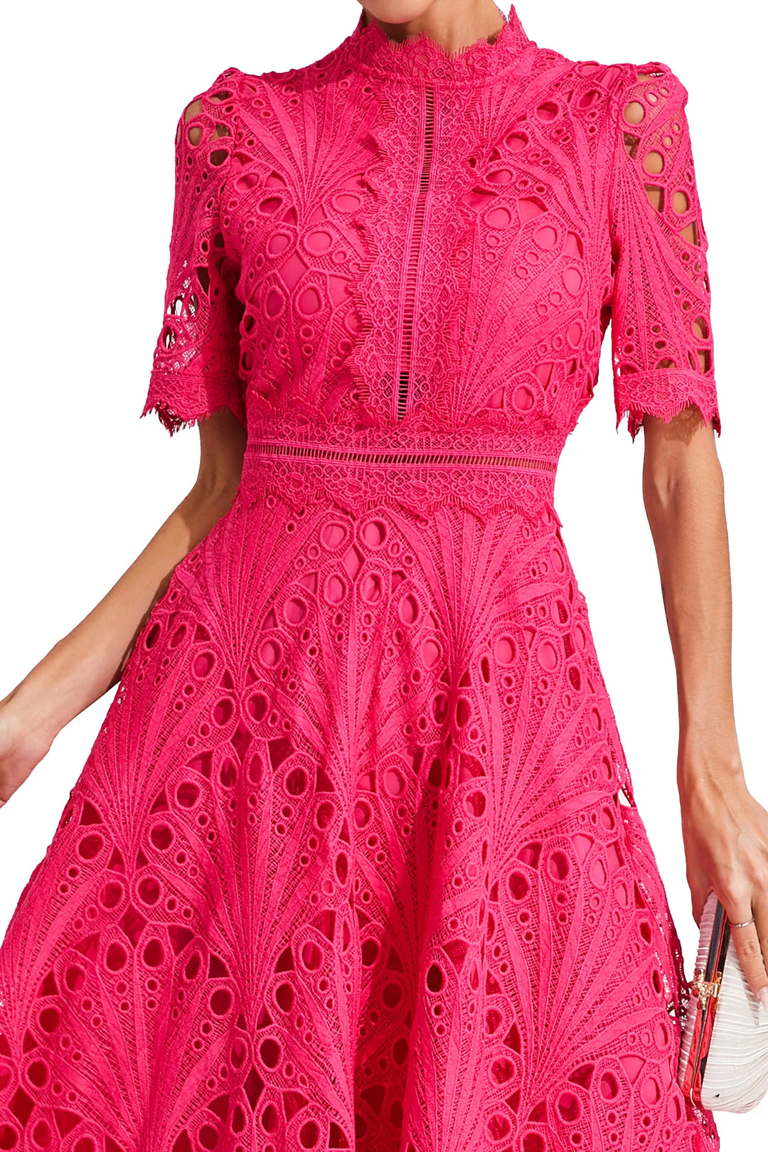 Damen Schickes Spitzen Midi Kleid