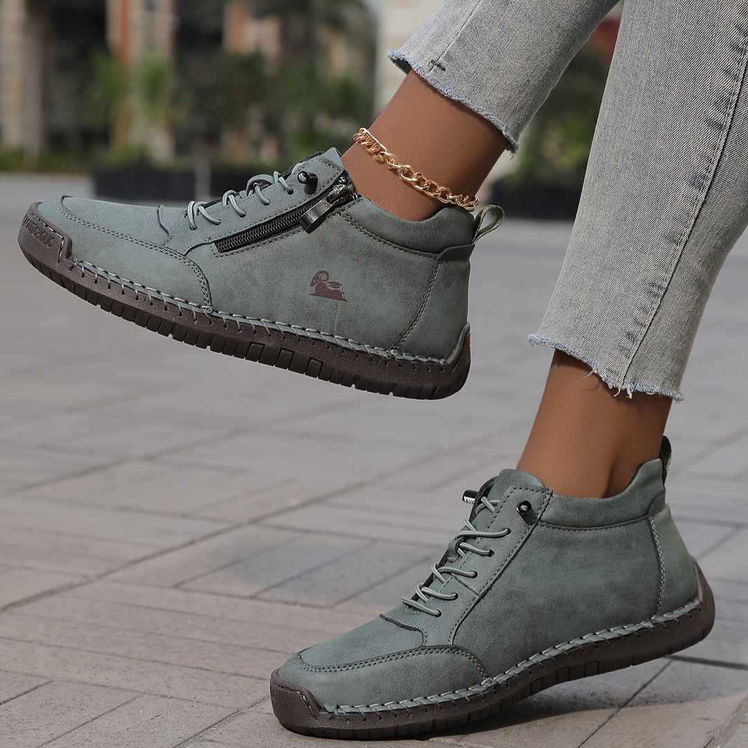 Damen Bequeme Schnürschuhe mit Reißverschluss