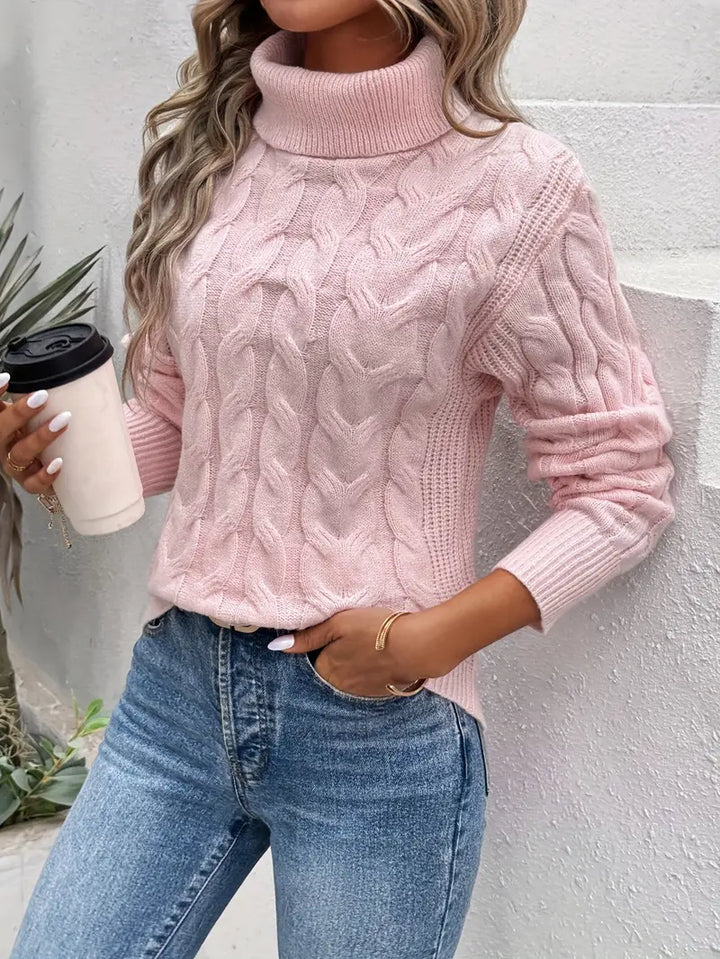 Zopfmuster Rollkragenpullover Damen