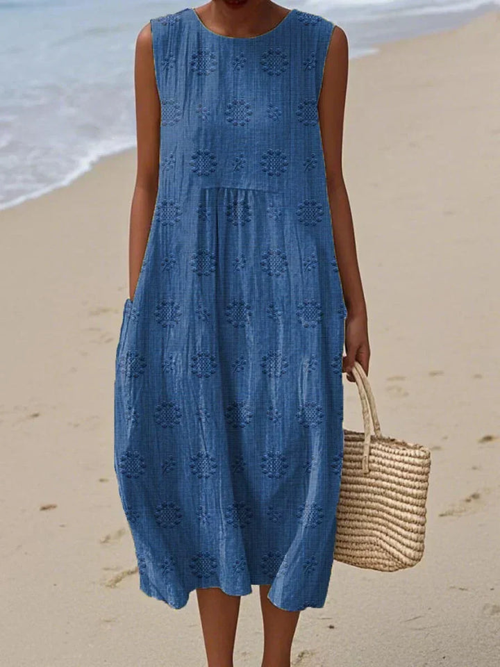 Damen Ärmelloses Midi Kleid Mit Struktur Und Taschen