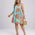 Damen Neckholder Hängerkleid – Tropisches Minikleid mit Blumendruck | Strandkleid