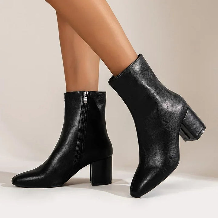 Damen Stiefeletten | Elegant & Vielseitig — Kunstleder, spitzer Schuh, Blockabsatz
