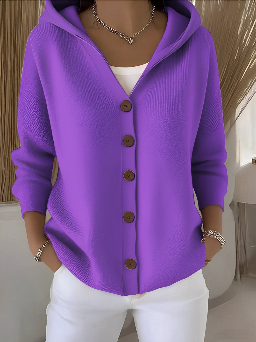 Gemütliche Langarmjacke mit Kapuze für Damen
