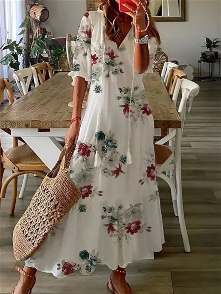Heidi-Mode – Maxi-Sommerkleid Blumenkleid Chiffon Stufenkleid Strandkleid Boho