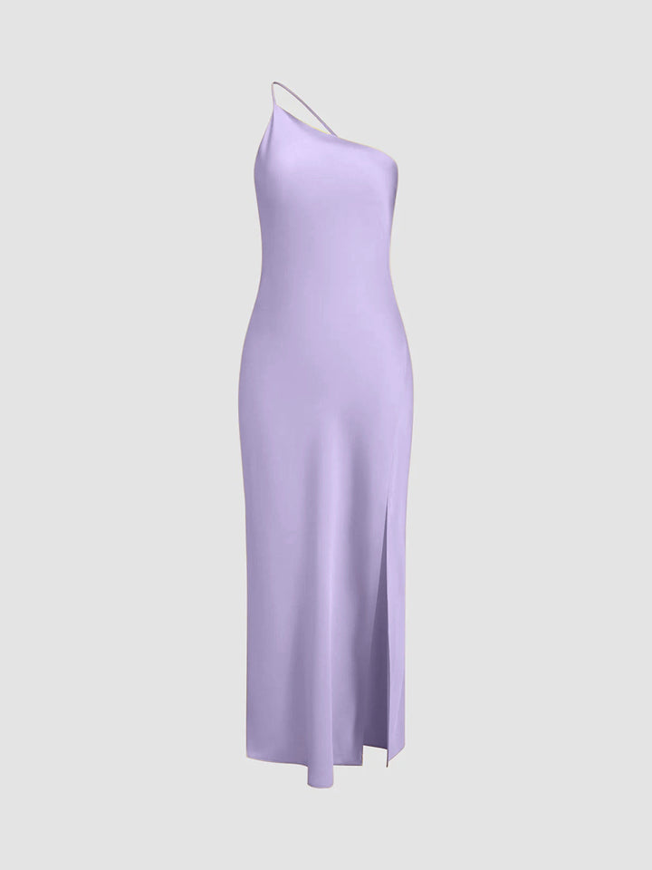 Lange satin Kleid mit Schlitzen am Rücken – rückenfreies Abendkleid Satinkleid bodenlang elegant