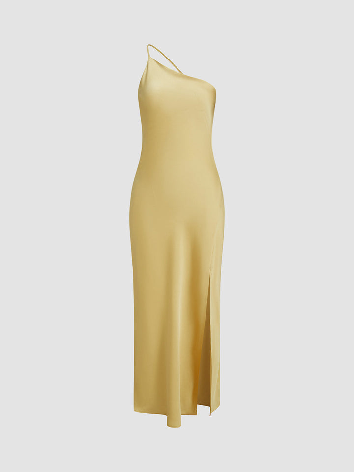 Lange satin Kleid mit Schlitzen am Rücken – rückenfreies Abendkleid Satinkleid bodenlang elegant