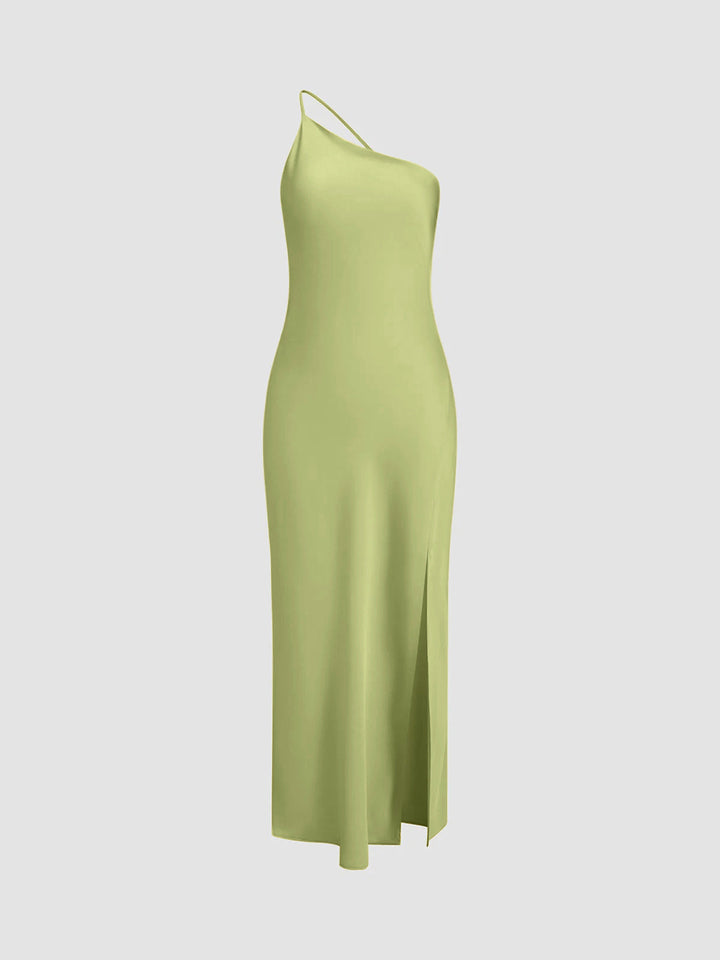 Lange satin Kleid mit Schlitzen am Rücken – rückenfreies Abendkleid Satinkleid bodenlang elegant