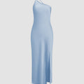 Lange satin Kleid mit Schlitzen am Rücken – rückenfreies Abendkleid Satinkleid bodenlang elegant