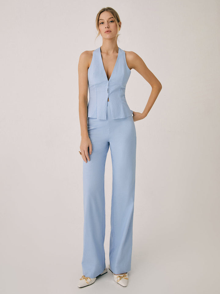 Damen Weste & Hose Set | Elegant & Lässig — Baumwolle, Weites Bein, Hochbund, ärmellos