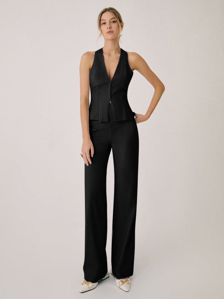Damen Weste & Hose Set | Elegant & Lässig — Baumwolle, Weites Bein, Hochbund, ärmellos