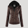 Wetterfester Damen Faux Lederjacke mit Kapuze
