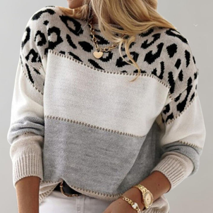 Damen Weicher Strickpullover mit Farbblock und Leopardenmuster