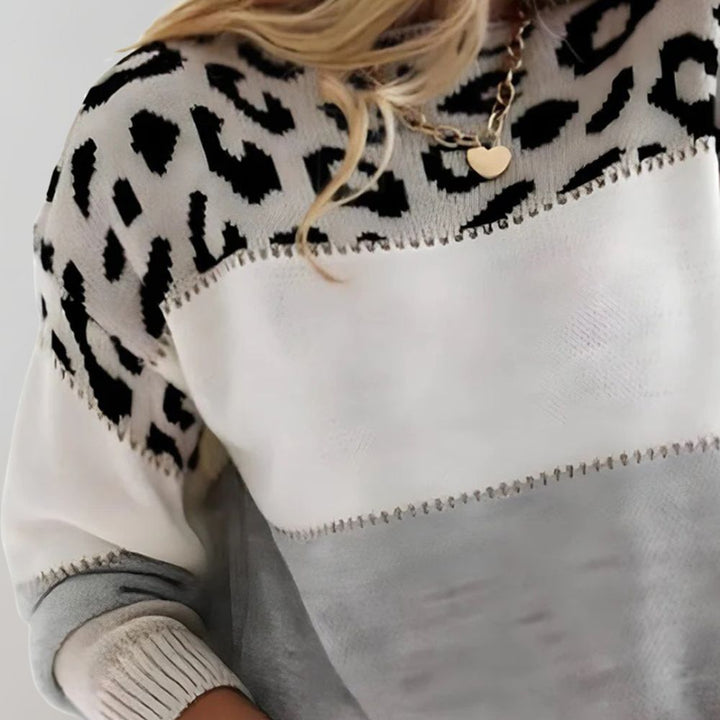 Damen Weicher Strickpullover mit Farbblock und Leopardenmuster
