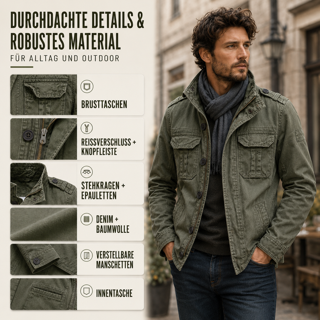 Cargo Jeansjacke mit Mehrfach-Taschen & Robustem Design