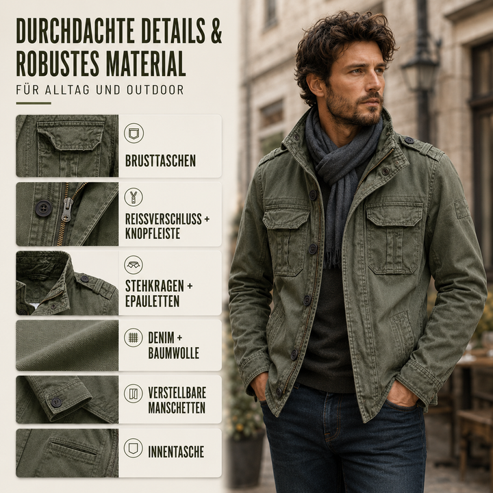 Cargo Jeansjacke mit Mehrfach-Taschen & Robustem Design