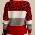 Damen Weicher Strickpullover mit Farbblock und Leopardenmuster