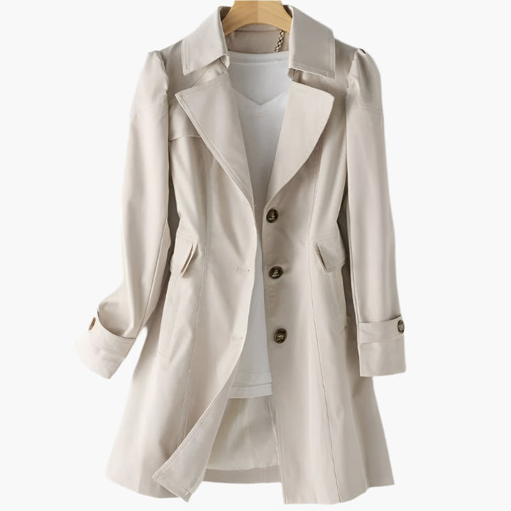 Damen Klassischer Langer Trenchcoat mit Knöpfen vorne