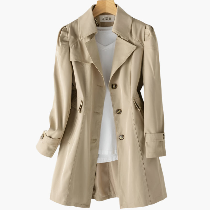 Damen Klassischer Langer Trenchcoat mit Knöpfen vorne