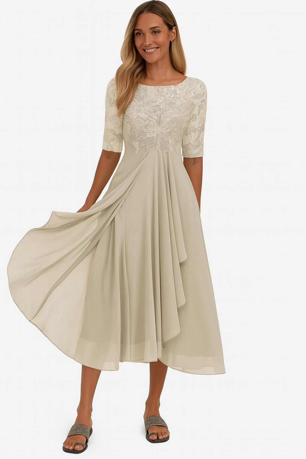 Damen Sommer A Linie Midi Kleid