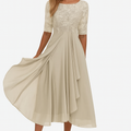 Damen Sommer A Linie Midi Kleid