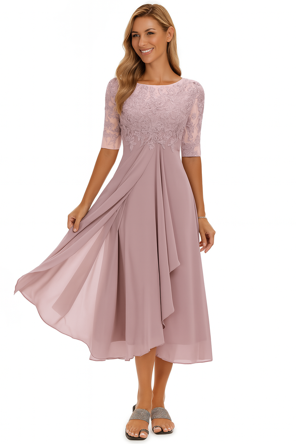 Damen Sommer A Linie Midi Kleid