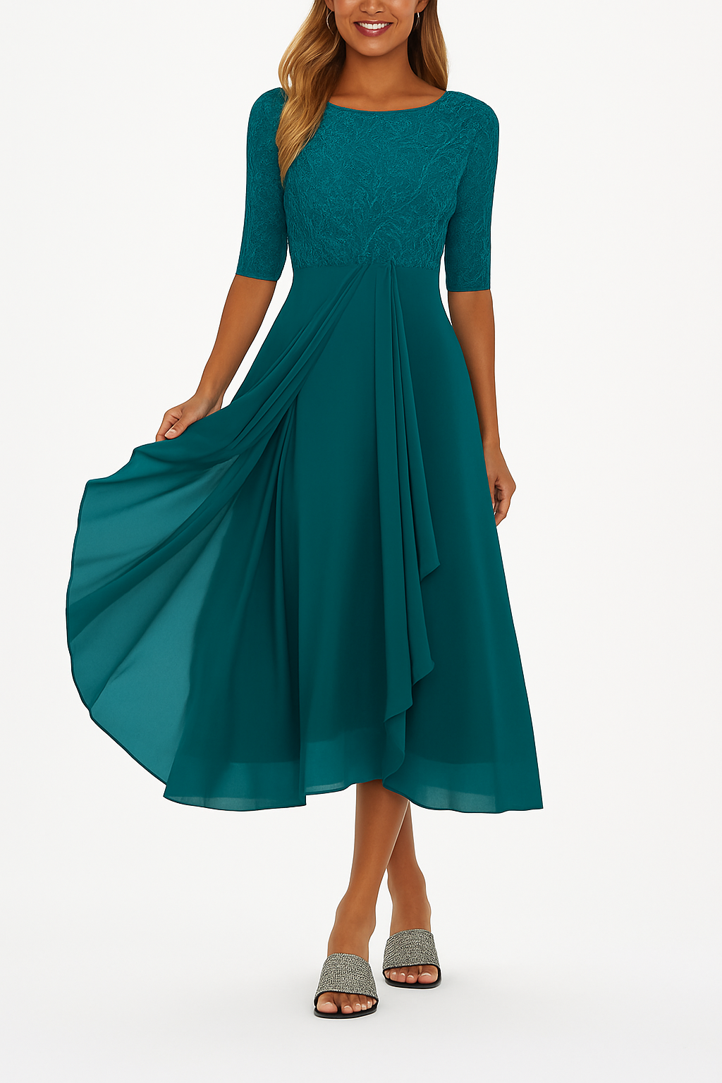 Damen Sommer A Linie Midi Kleid