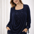Damen Bluse Langarm mit Pailletten