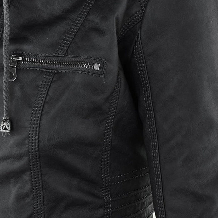 Wetterfester Damen Faux Lederjacke mit Kapuze