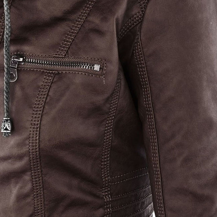 Wetterfester Damen Faux Lederjacke mit Kapuze