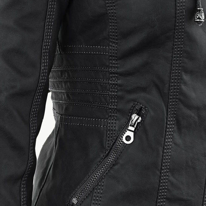 Wetterfester Damen Faux Lederjacke mit Kapuze