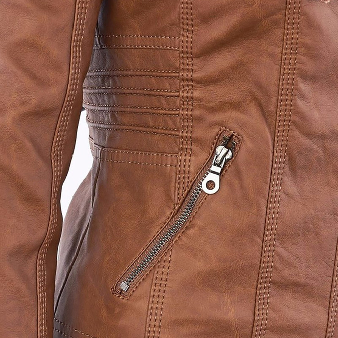 Wetterfester Damen Faux Lederjacke mit Kapuze