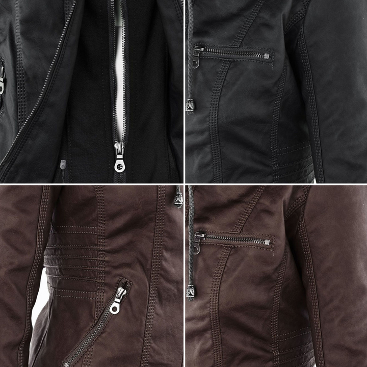 Wetterfester Damen Faux Lederjacke mit Kapuze