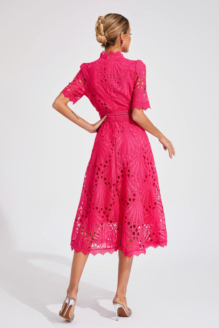 Damen Schickes Spitzen Midi Kleid
