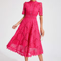 Damen Schickes Spitzen Midi Kleid