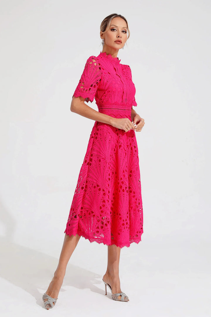 Damen Schickes Spitzen Midi Kleid