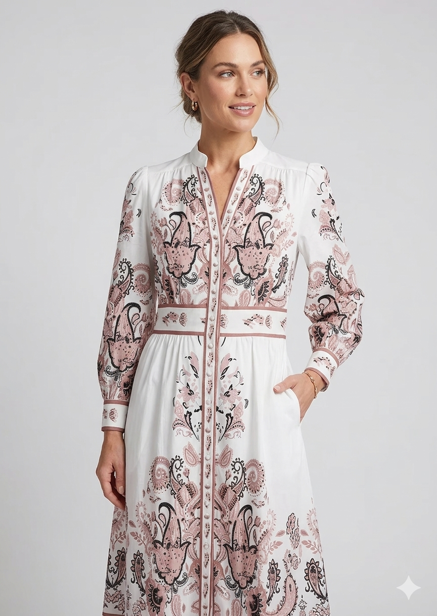 Urlaub Maxikleid Mit V-Ausschnitt und Langen Ärmeln in Blumenmuster