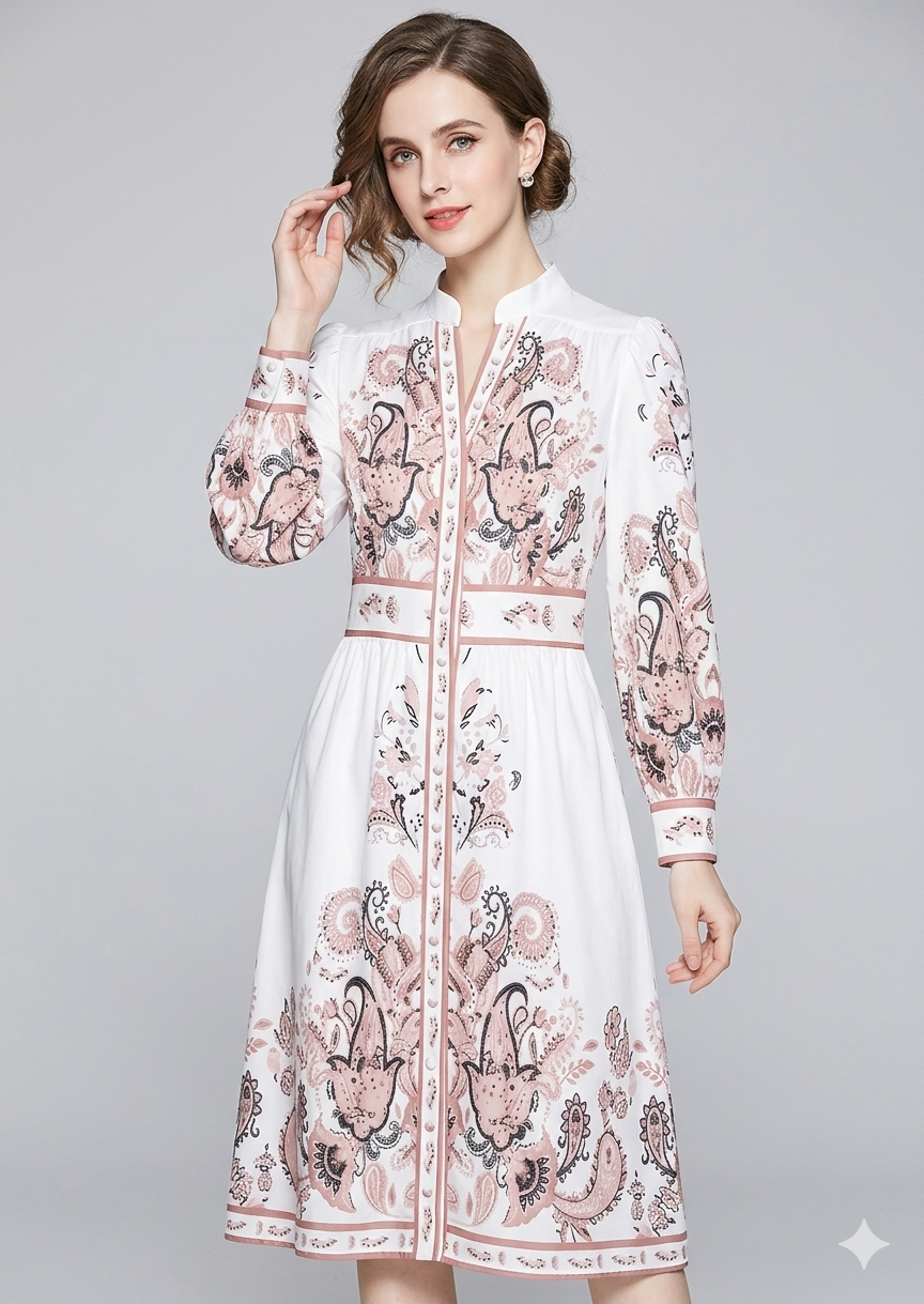 Urlaub Maxikleid Mit V-Ausschnitt und Langen Ärmeln in Blumenmuster