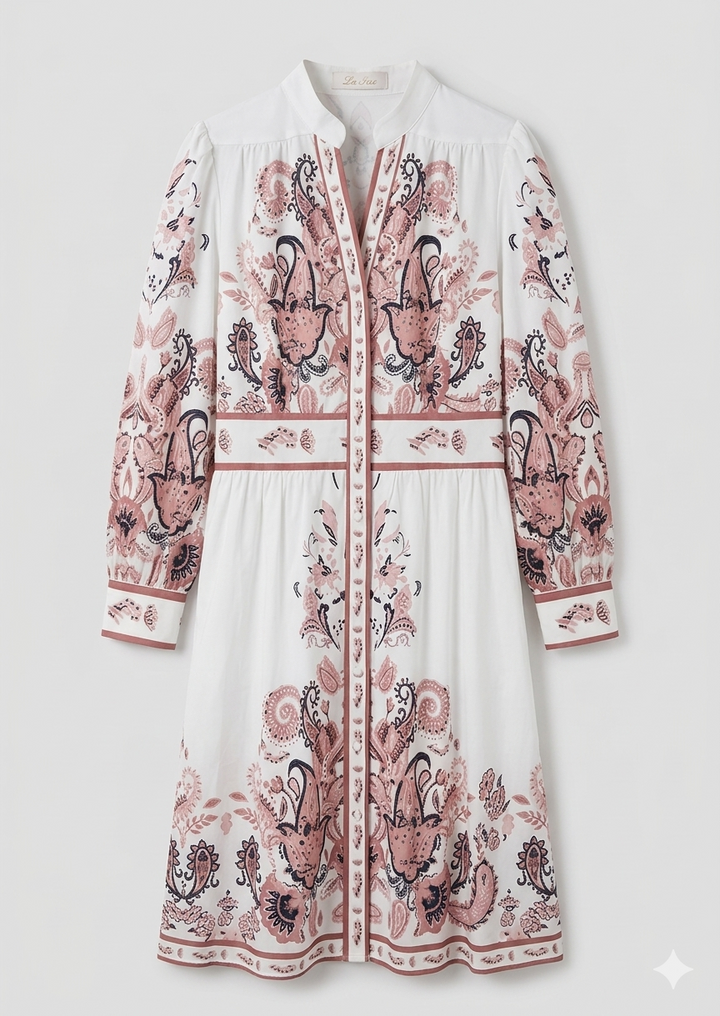 Urlaub Maxikleid Mit V-Ausschnitt und Langen Ärmeln in Blumenmuster