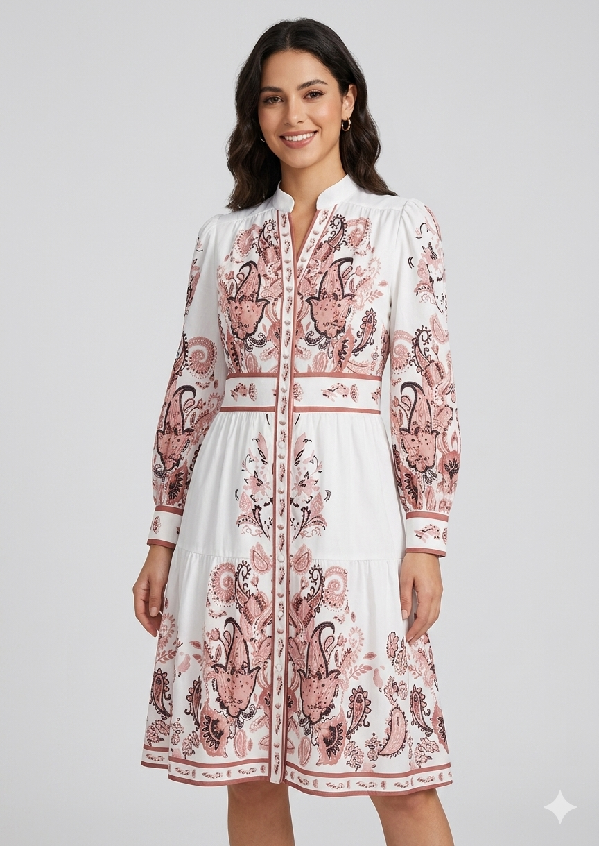 Urlaub Maxikleid Mit V-Ausschnitt und Langen Ärmeln in Blumenmuster