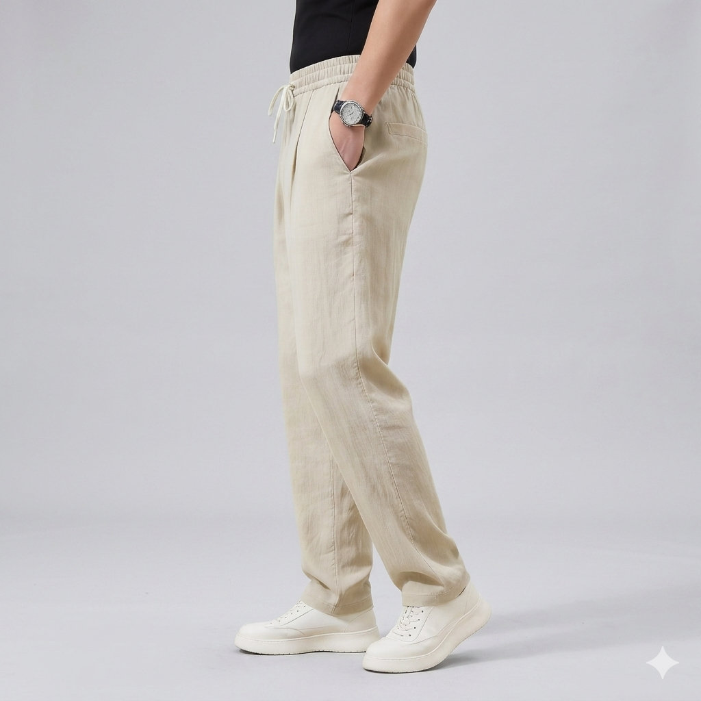 Herren lässige Leinen-Loungehose im Zen-Stil – weites Bein Yogahose atmungsaktiv Sommerhose