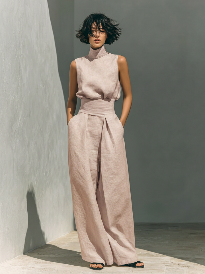 Damen Ärmellose Bluse und Weite-Hosen Ensemble