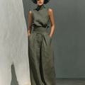 Damen Ärmellose Bluse und Weite-Hosen Ensemble