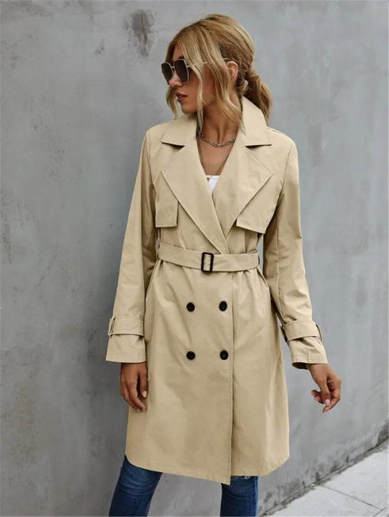 Damen Lässiger Trenchcoat Mit Doppelter Knopfleiste Und Reverskragen