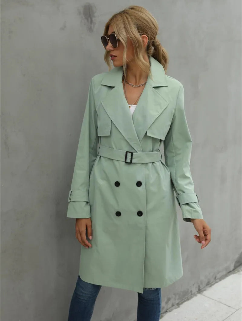 Damen Lässiger Trenchcoat Mit Doppelter Knopfleiste Und Reverskragen