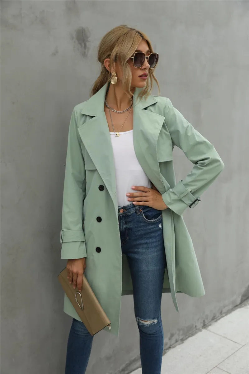 Damen Lässiger Trenchcoat Mit Doppelter Knopfleiste Und Reverskragen