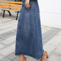 langer Jeansrock mit Taschen, hoher Taille, Damenmode, Blau