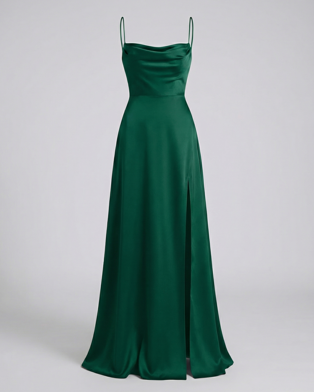 Elegantes Seiden Maxikleid Damen – Abendkleid bodenlang Spaghettiträger Schlitz festlich